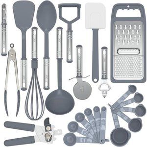 Utensils Set -23Pieces Nylon and Stainless Steel Grey Kitchen Utensils-Non-Stick